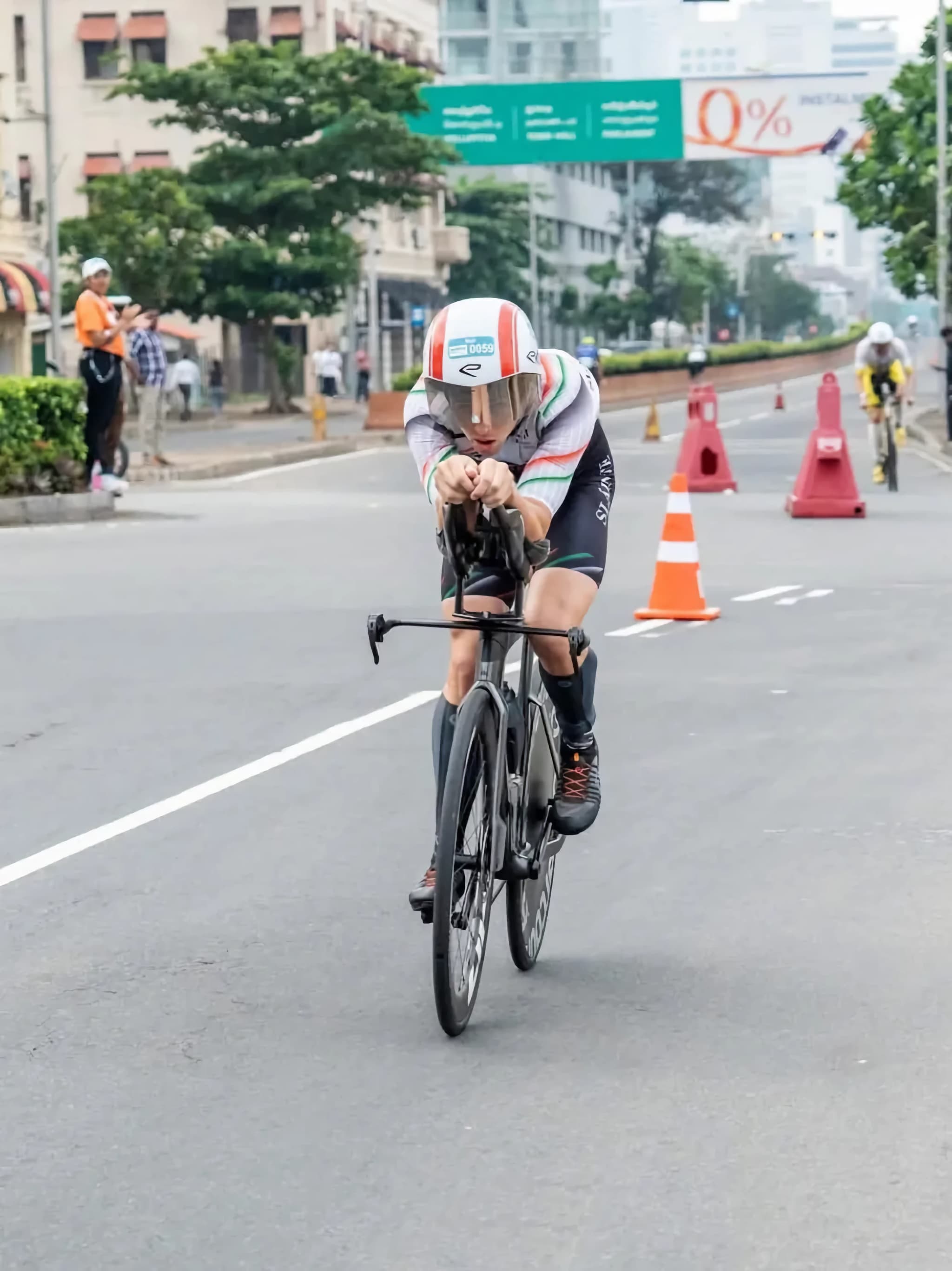 Athletes cornering on the bike leg